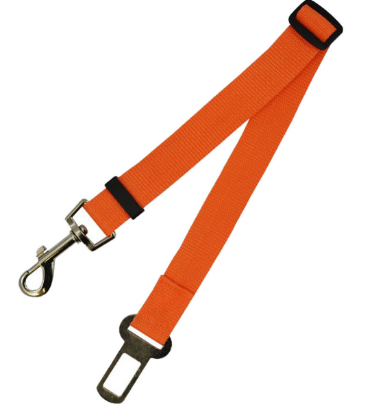 Sicherungsgurt fürs Auto in Orange, mit Karabiner und Gurtschloss-Stecker