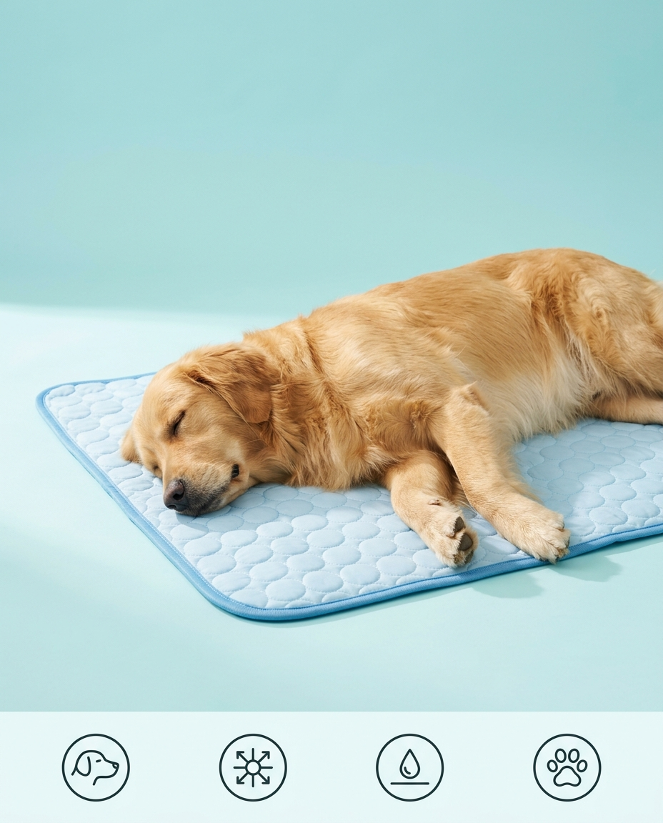 Golden Retriever schläft entspannt auf der Sommerpfote Kühlmatte