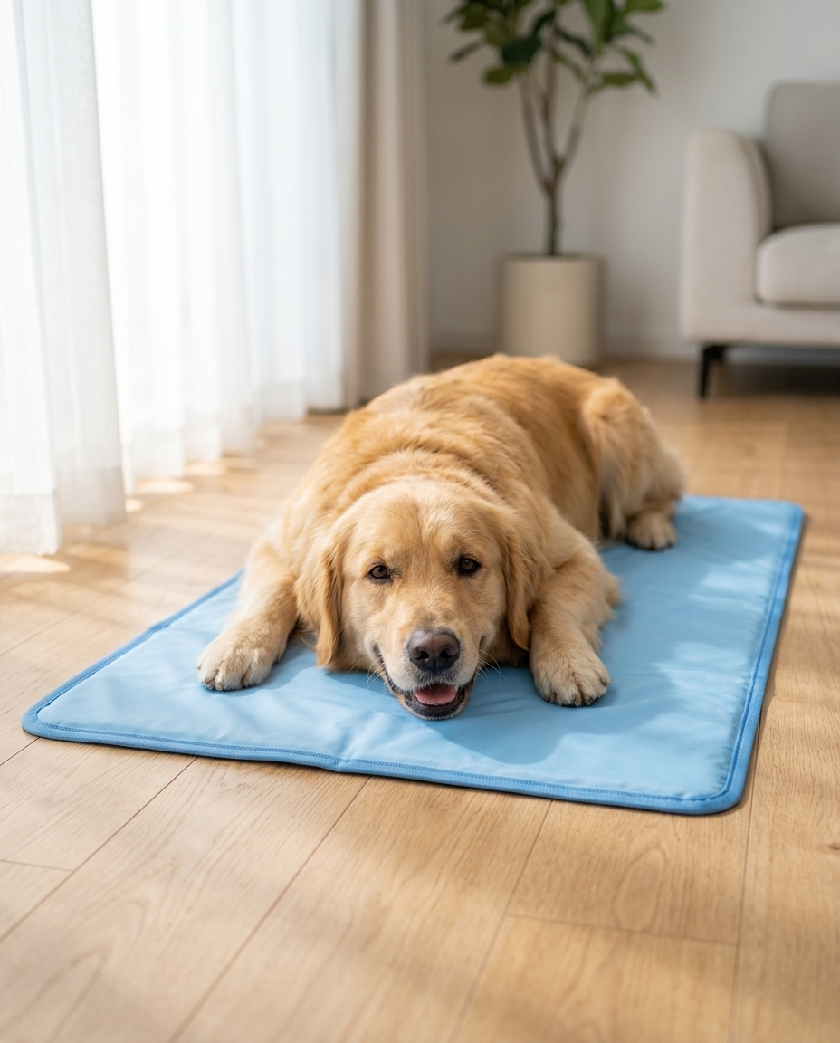 Golden Retriever entspannt auf Sommerpfote Kühlmatte